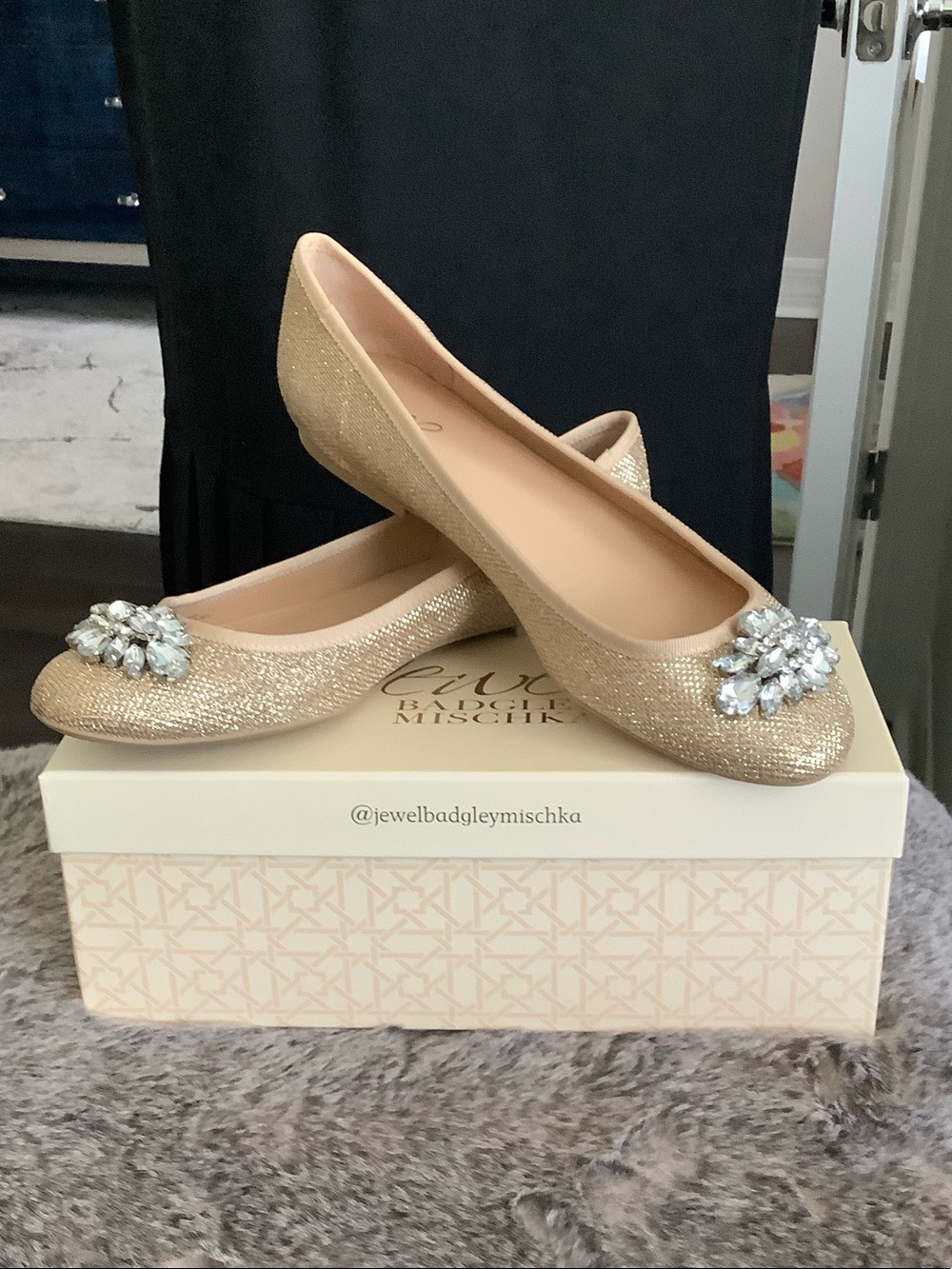 Badgley Mischka Glittery Gold Jeweled Flats